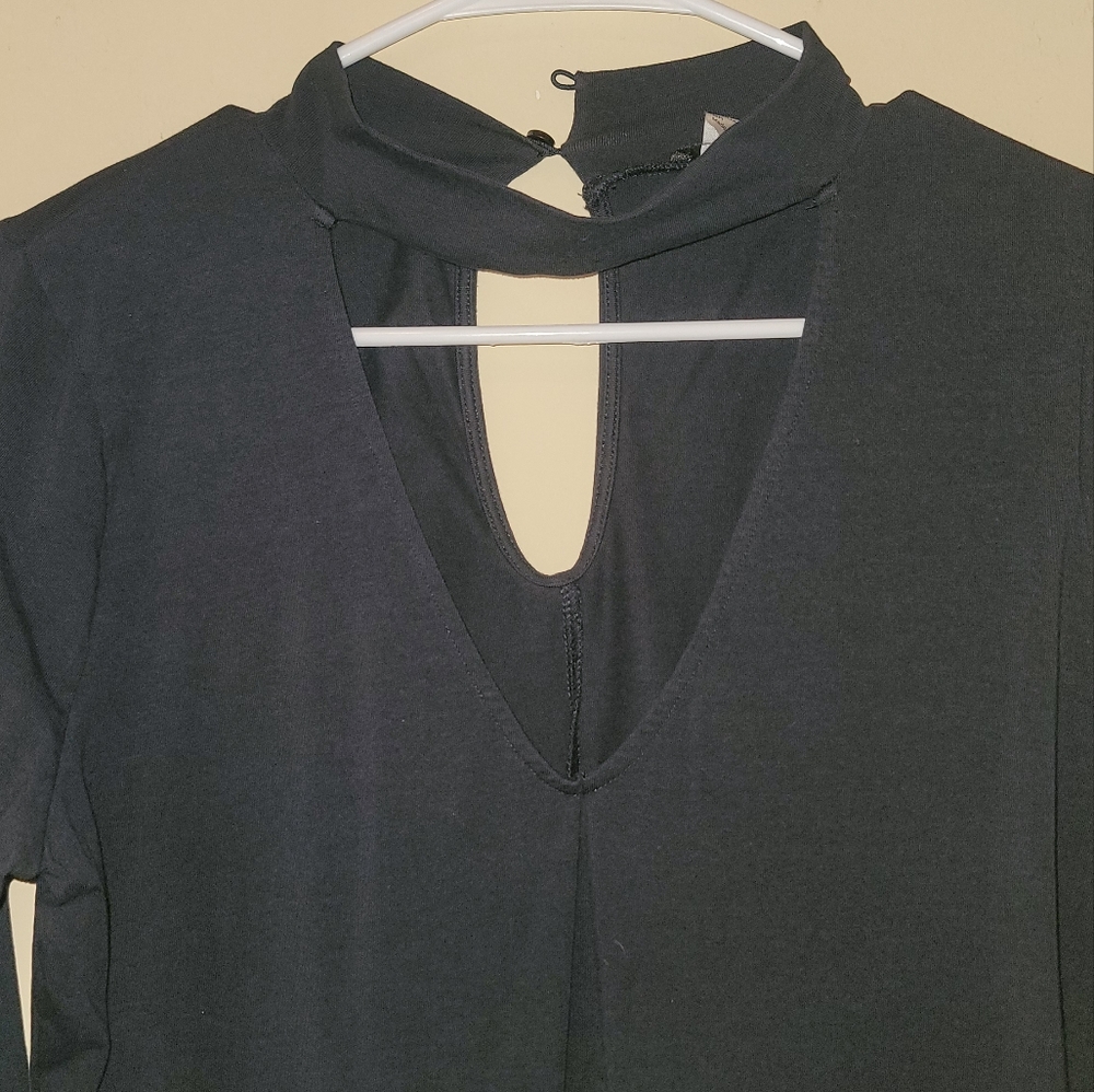 Venus Black Cotton Quarter Sleeve V Neck Dress